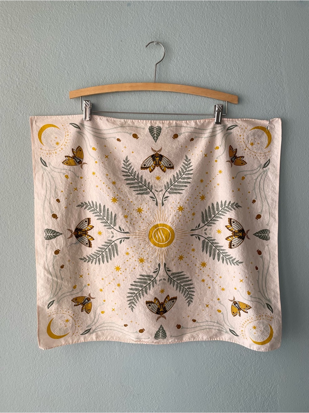 🌱5/$25🌱 United by Blue | Beige Organic Cotton Nature Moths Whimsical Bandana